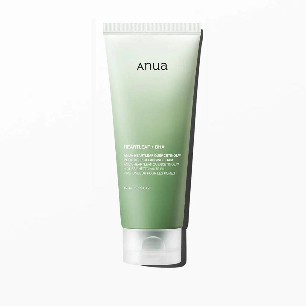 Anua Heartleaf Quercetinol Cleansing Foam with BHA – deep pore cleanser for smoother, refreshed skin. Removes excess sebum &amp; dead skin cells.