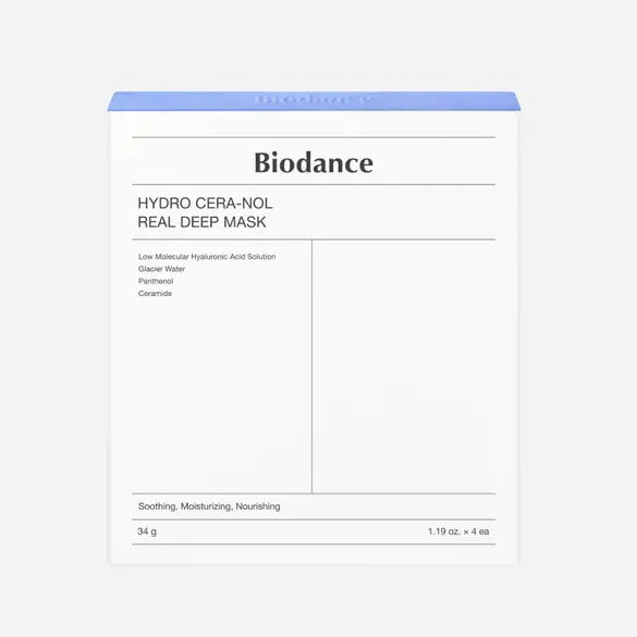 Biodance Hydro Cera-Nol Real Deep Mask – hydrating sheet mask infused with hyaluronic acid, ceramide, and glacier water for deep moisture and nourishment.